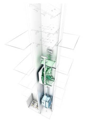 Plan de coupe du lift chantier KONE JumpLift